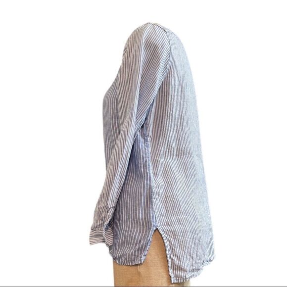 J. Jill Love Linen Blue White Stripe Button Up Shirt Size Small Petite Small - Picture 3 of 11